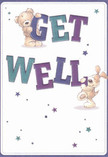 Offering a dose of cheer from Hackney's lively streets, this get well card showcases two loving companions: a sweet teddy bear and a floppy-eared pup, both playfully interacting with the oversized, colourful text of 'Get Well.' The bear's fluffy fur and the puppy's soft, drooping ears invite a sense of comfort that feels both tangible and heartfelt-echoing the warmth of a fresh bouquet from a Hackney florist. Scattered stars in shades of blue, purple, and teal shimmer across the soft white background, imparting a whimsical, hopeful mood to the composition. The vivid purples and aquas of the typography catch the eye, filling the card with the confidence and energy found at Hackney's best flower shops or when cycling along Regent's Canal. Radiating lightness and sincerity, this card is designed as a gentle balm for anyone recovering-its playful artwork and caring intent as thoughtfully crafted as the finest floral arrangement delivered across Hackney and its neighbourhoods.